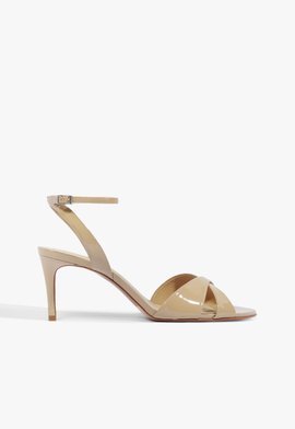 Sandália Salto Fino Médio Verniz Nude