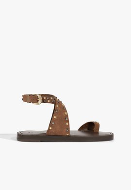 Sandália Rasteira Camurça Boho Marrom