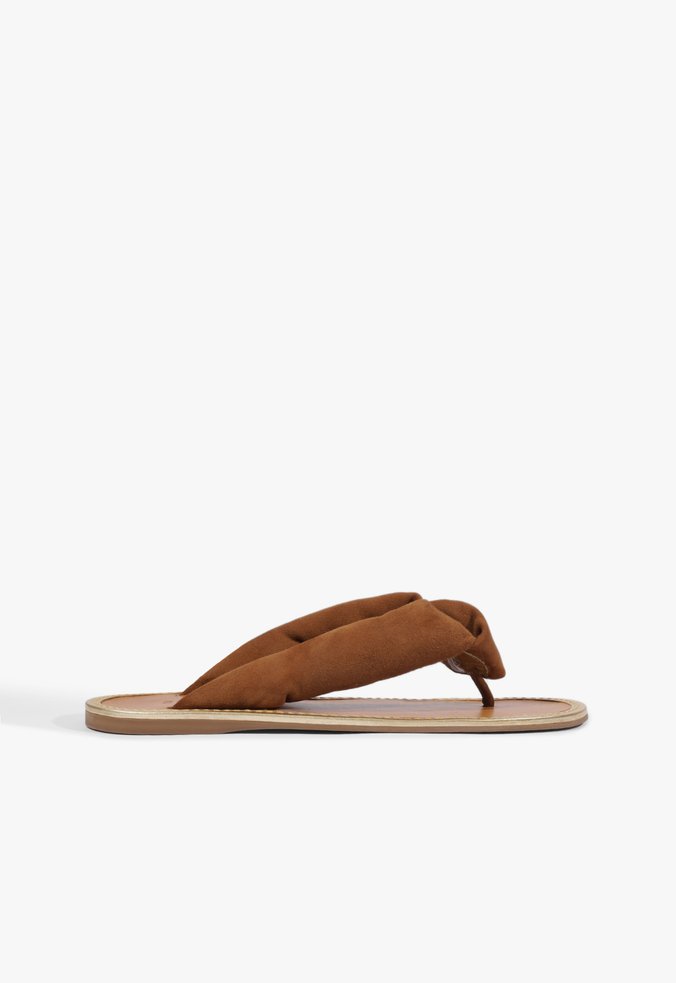 Rasteira Aurea Casual Couro Marrom Caramelo
