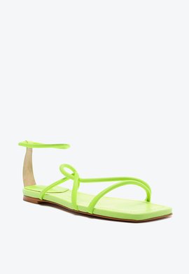 Sandália Rasteira Bico Quadrado Entrelaçada Verde Neon