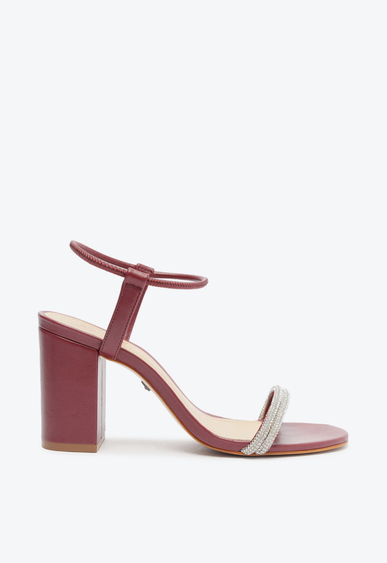Sandália Gimenez Salto Bloco Alto Cristais Vinho | Schutz