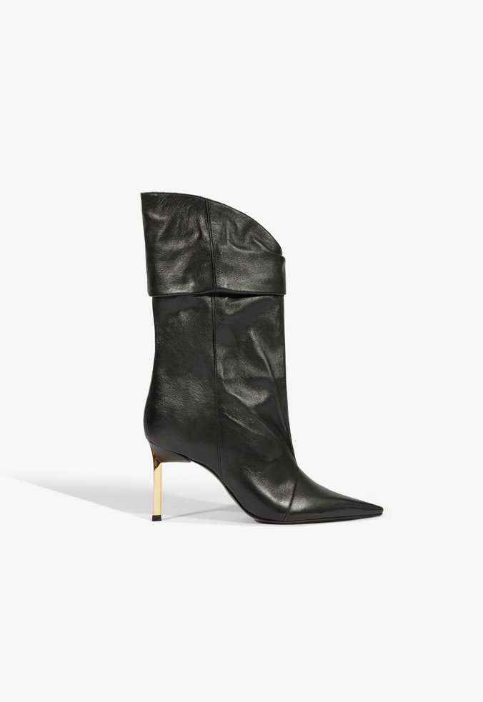 Bota Couro Salto Alto Fino Preta