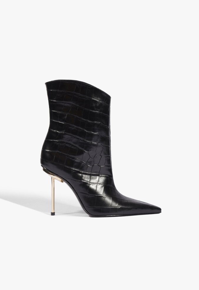 Bota Cano Médio Pin Heel Couro Preto