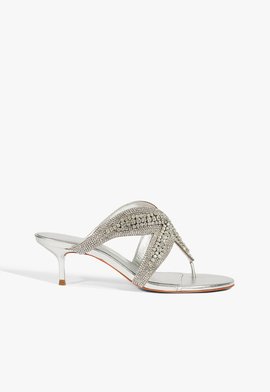 Sandália Salto Médio Estrela Brilho Prata