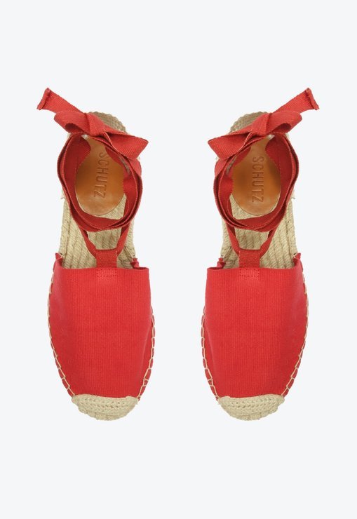 Sandália Plataforma Espadrille Corda Alta Camurça Vermelha