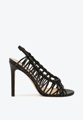 Sandália Salto Alto Slingback Trama Preta